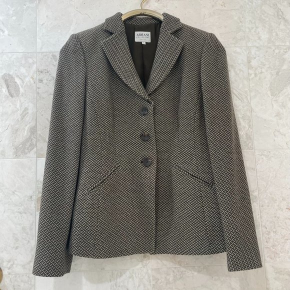 ARMANI COLLEZIONI {6} Blazer Chocolate Brown & Cream Fitted Graphic - Picture 2 of 5